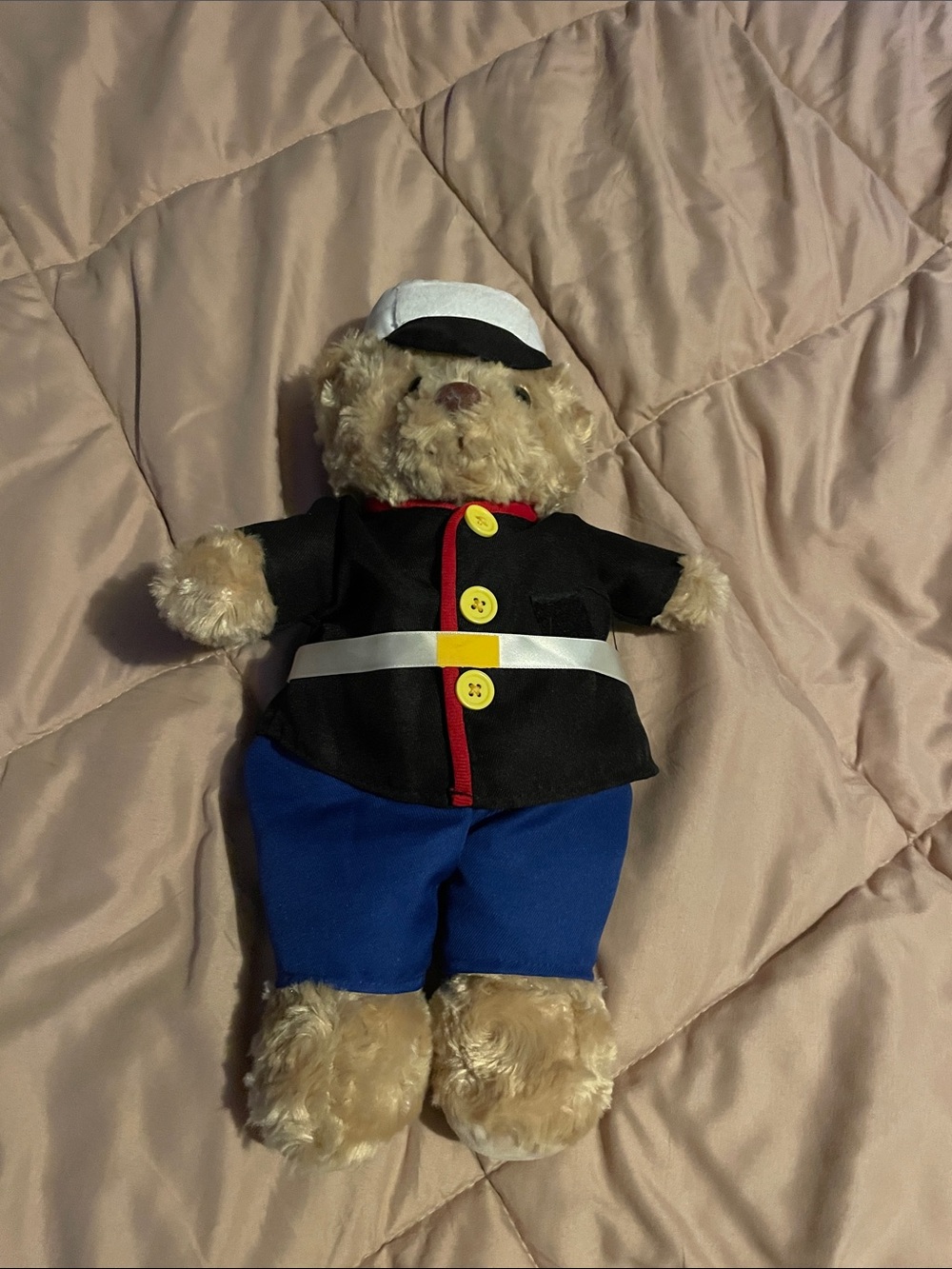 Plush Teddy Bear in Black Jacket and Blue Pants - Kids Toy